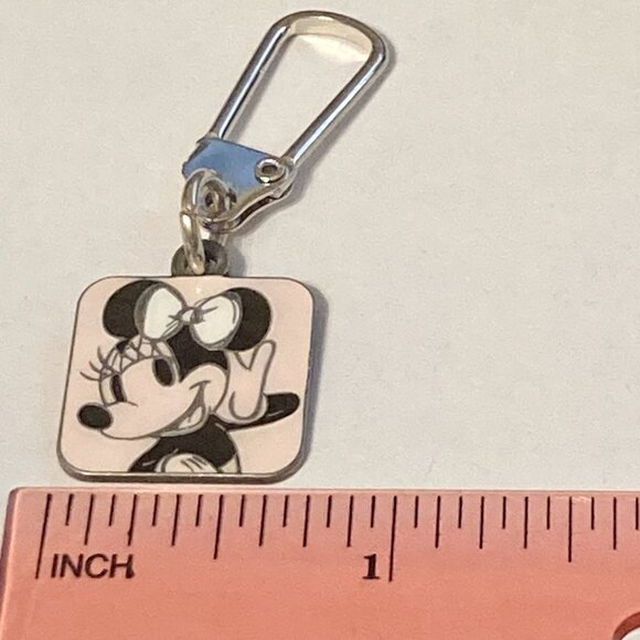 Vintage Disney Minnie Mouse Zipper Pull Purse Charm Signed Charm Pink Bow Enamel - Picture 7 of 8